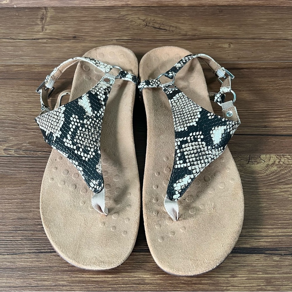 Vionic Snake Print Black and Beige Thong Sandals - Picture 2 of 7